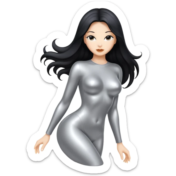 abstract sensual body silhouette, liquid silver chrome, smooth curves, long hair sticker