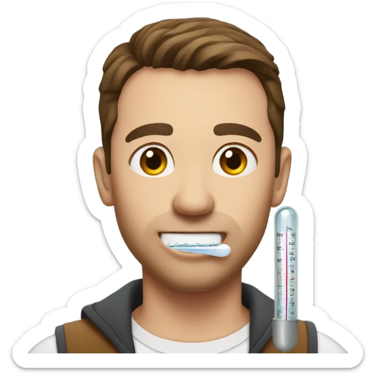 Handsome man with short brown hair and a thermometer in his mouth  sticker