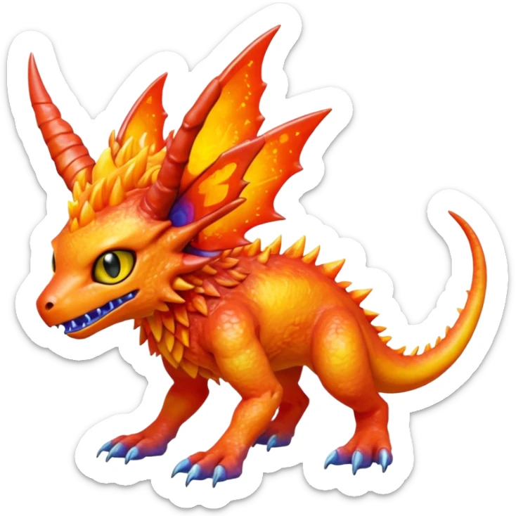  colorful iridescent magmatic Fakémon-Digimon-Trico-Vernid-creature (full body) sticker
