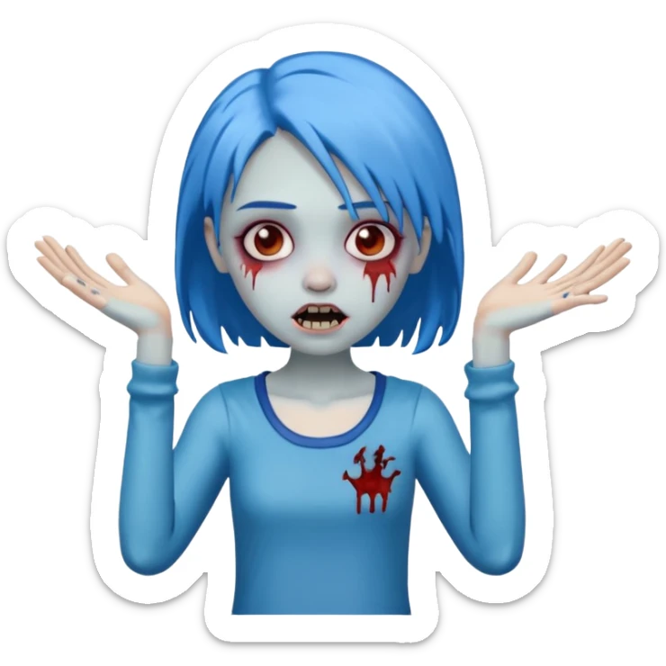girl zombie with blue hair, arms outstretched sticker