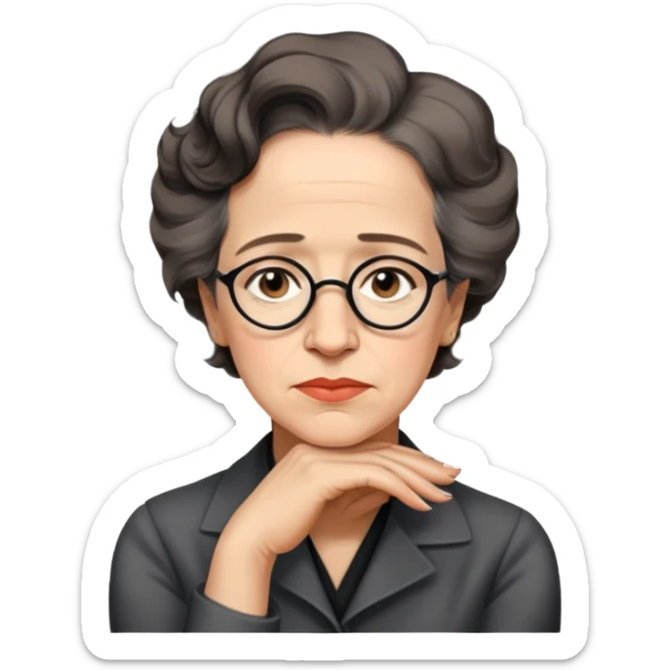 portrait of Hannah Arendt, thoughtful expression, no glasses, neutral background sticker