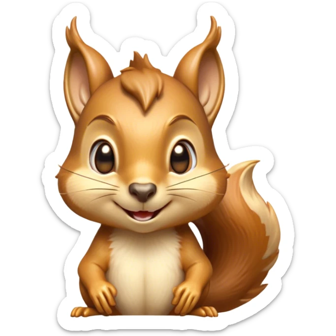 Cinematic Cheeky Squirrel Portrait Emoji, Head cocked to one side with a cheeky smirk and sparkling, impish eyes, featuring a compact, agile form with a luxuriously bushy tail and perky ears, Simplified yet remarkably expressive features, highly detailed, glowing with a playful, golden glow, high shine, mischievous and lively, stylized with an air of woodland naughtiness, soft glowing outline, capturing the essence of a cheeky squirrel that seems poised to leap out of the screen with a fun-loving attitude! sticker