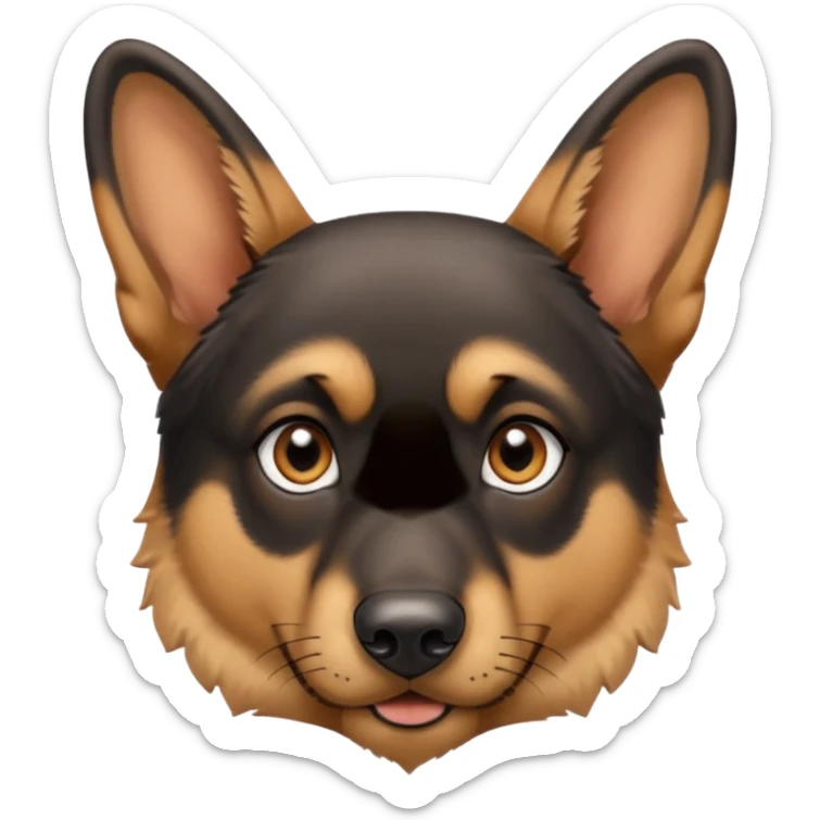 A close-up portrait of a German Shepherd with intense brown eyes and alert ears, against a blurred natural background. High realism, shallow depth of field. sticker