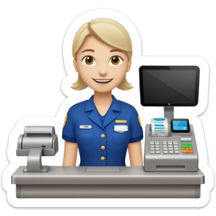 supermarket employee at a cash register, full body sticker