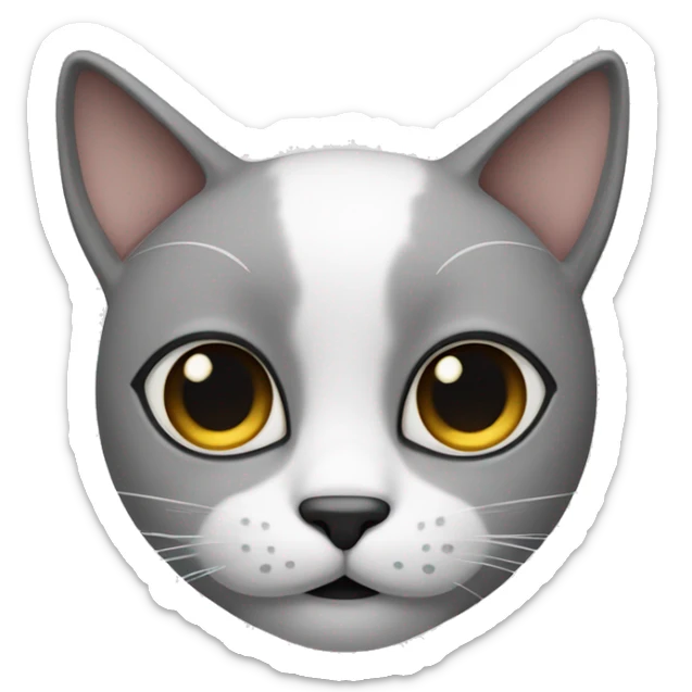 The cat’s face is clear white with a black spot under the nose, shaped like a mustache. Big dark spots on the forehead and near the ears. sticker