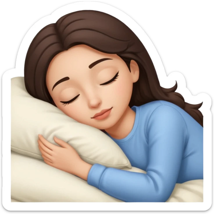 Brunette girl in Cozy bed sleeping, pretty eyelashes, light skin sticker