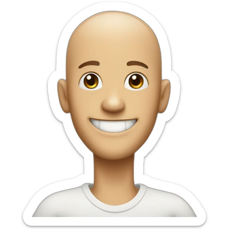 a man 1.60 meters tall, with a shaved head, making a huge smile and giving the thumbs up gesture sticker