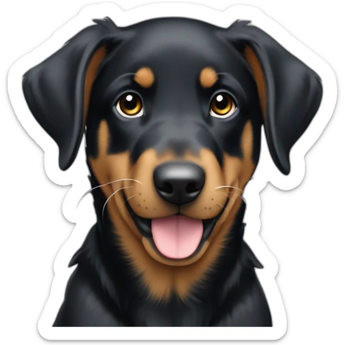Hungry beauceron puppy with white chest and chin sticker