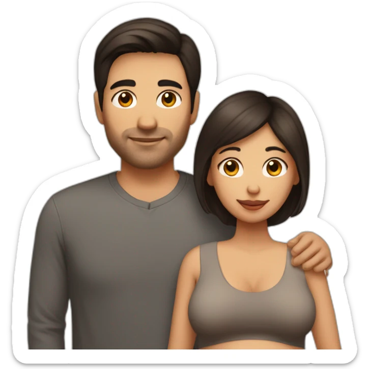 Latin pregnant woman with dark brown medium-long hair and a husband with short dark brown haircut without a mustache or beard sticker