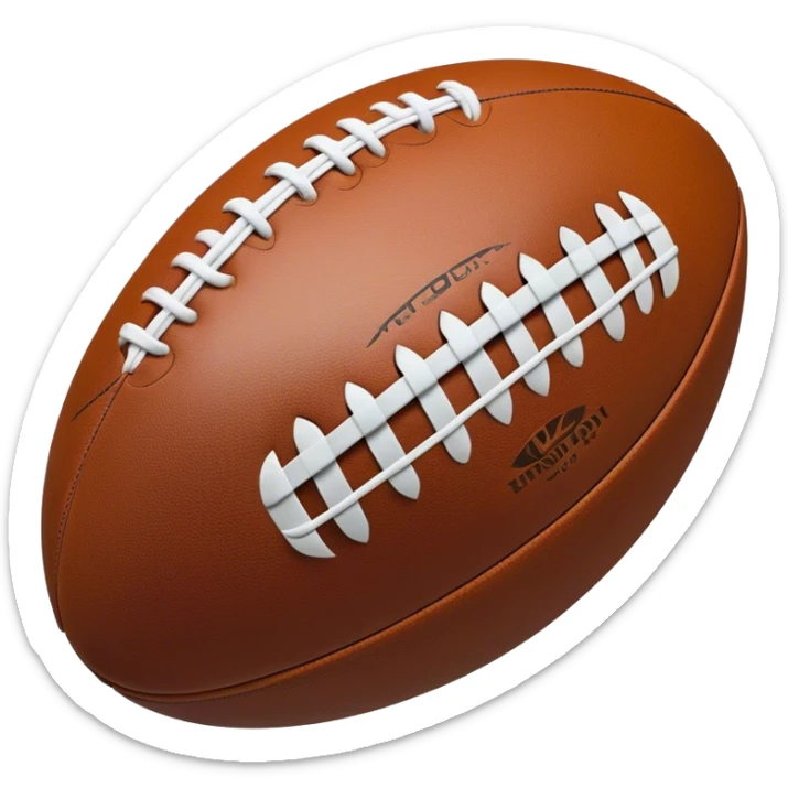 Cinematic Realistic image of a rugby ball in mid-action, with dynamic motion blur and finely rendered leather textures, set against a sunlit, energetic field that underscores its robust athleticism sticker