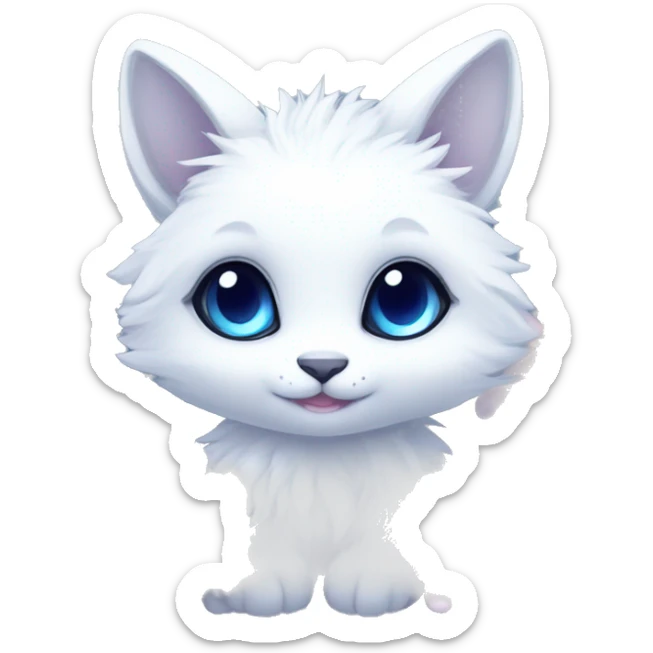 Anthro Edgy Cute Cool Kawaii gorgeous sparkly ethereal white fantasy animal creature with blue eyes furry sona with flowers and butterflies beautiful aesthetic sticker