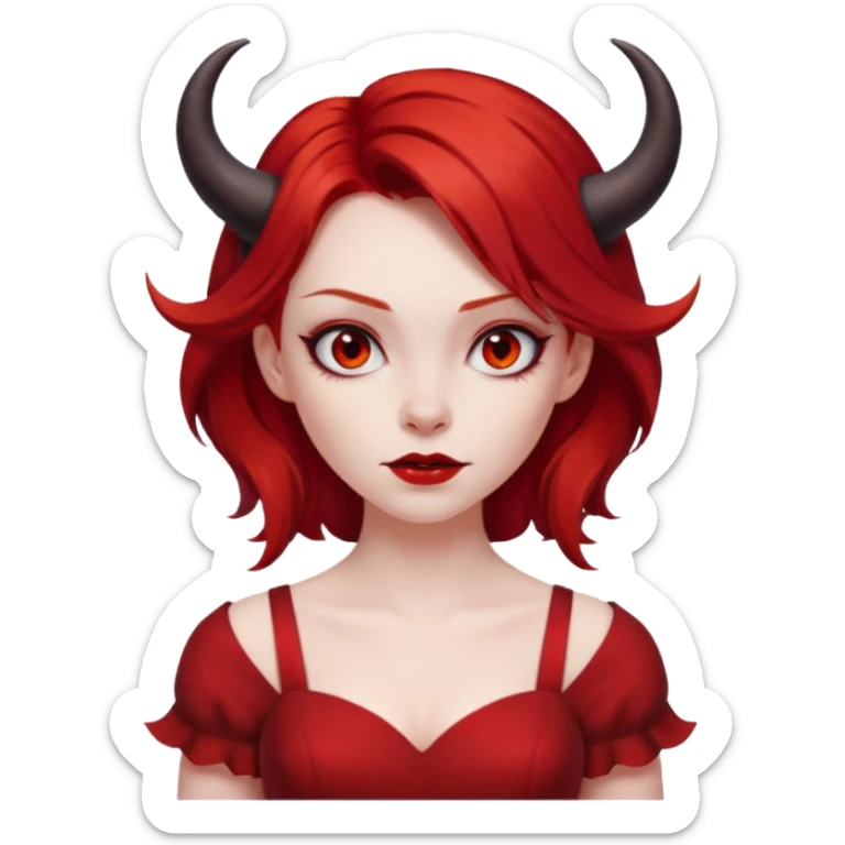 Red hair girl with evil horns and red dress sticker