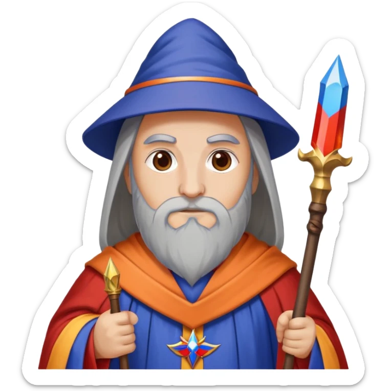 Wizard with Armenian flag colors (red, blue, and orange) on robe, holding a staff sticker