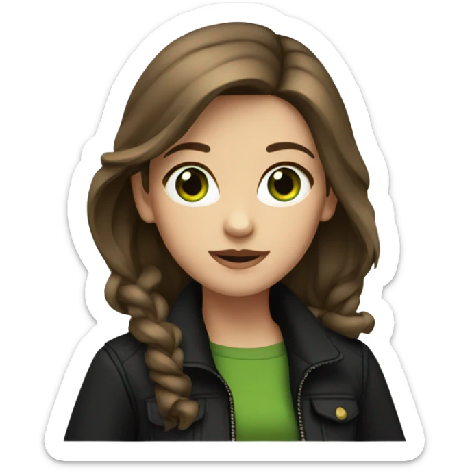 girl in a black jacket, brown hair, green eyes  sticker