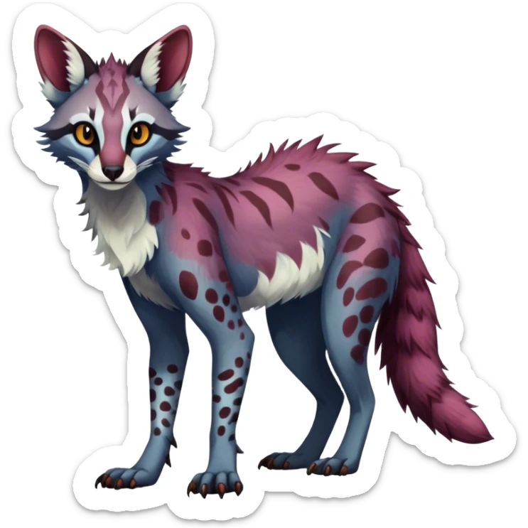 Feral Rare Fantasy dark vibrant warm-colored Vernid-Sergal-Genet-species by LiLaiRa, random markings, tufted ears, full body, 4 legs sticker