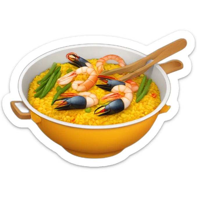 Paella Emoji Perfectly cooked rice with seafood and vegetables, a delight for lovers of Spanish cuisine. sticker