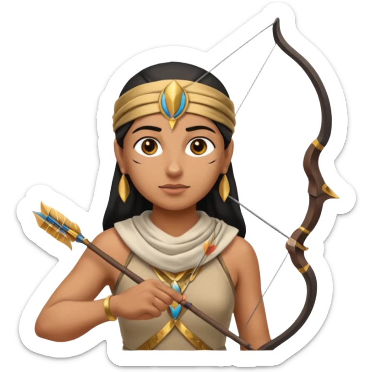 Emoji portrait of an Egyptian archer. Headcloth, bow and arrow, focused expression. sticker