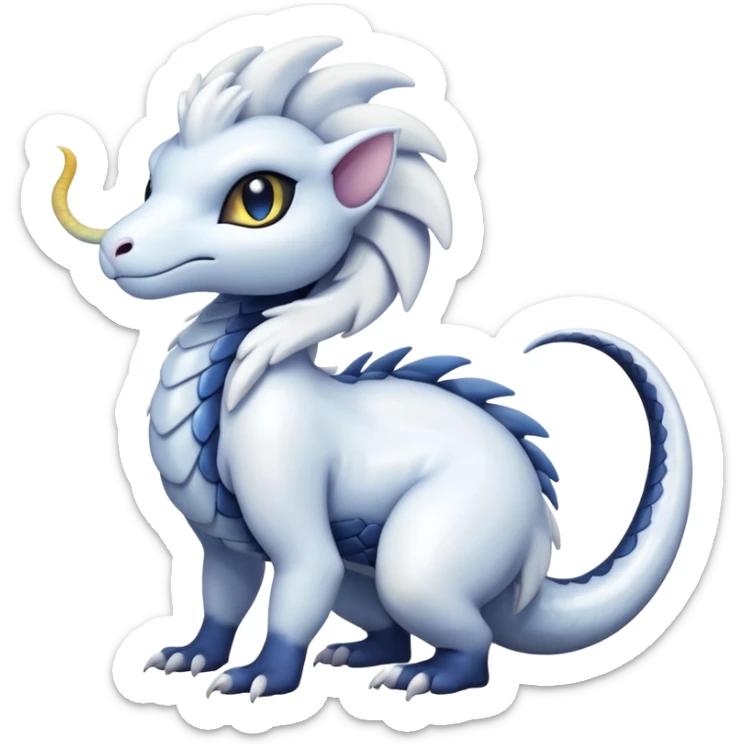 White glossy soft silky furry iridesent Absol-Shinx-Snake-fusion-hybrid, full body sticker