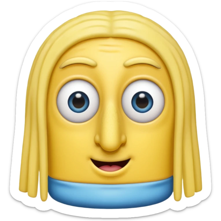 Bob esponja con nariz larga pestañas grandes sin cejas y con los ojos azules sticker