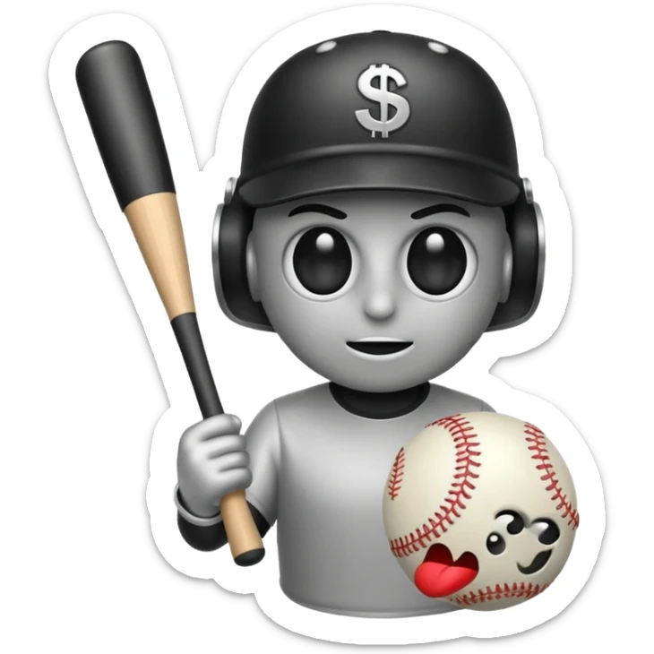 Bomb emoji holding a baseball bat with money sign eyes sticker