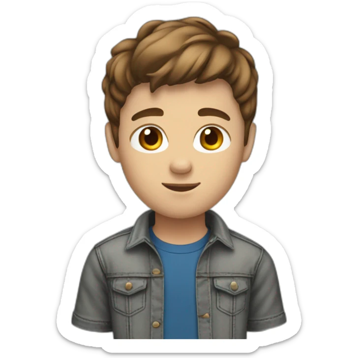 boy with brown hair grey t-shirt blue jeans and black shooses sticker