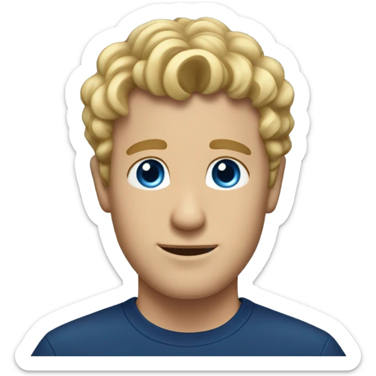A man with short curly blonde hair, blue eyes, and a navy blue shirt.  sticker