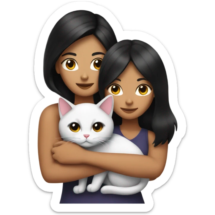 Tanned woman with black hair hugging a black and white cat  sticker