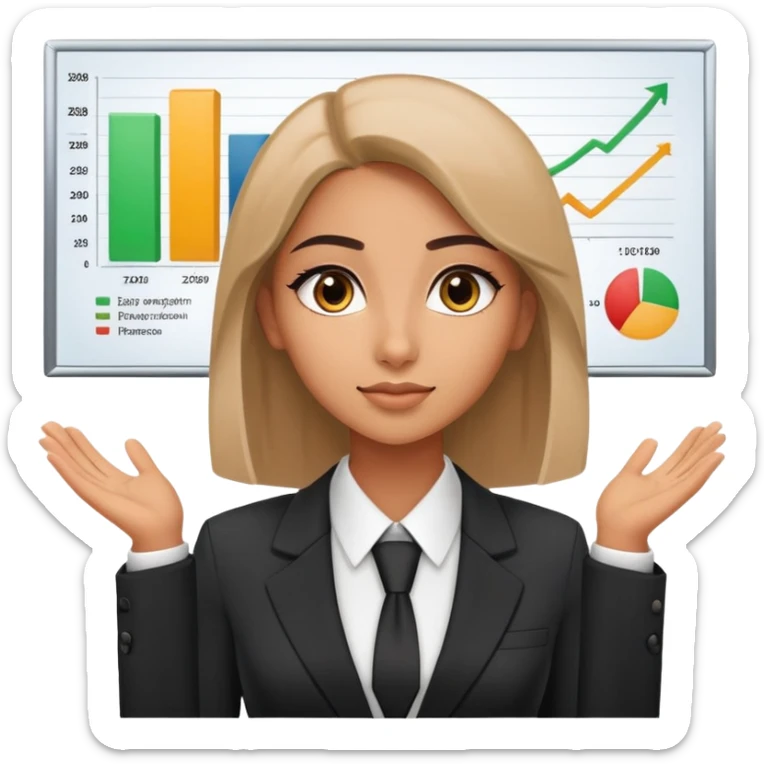 Half Egyptian half white 20 year old girl in a suit presenting a finance presentation  sticker