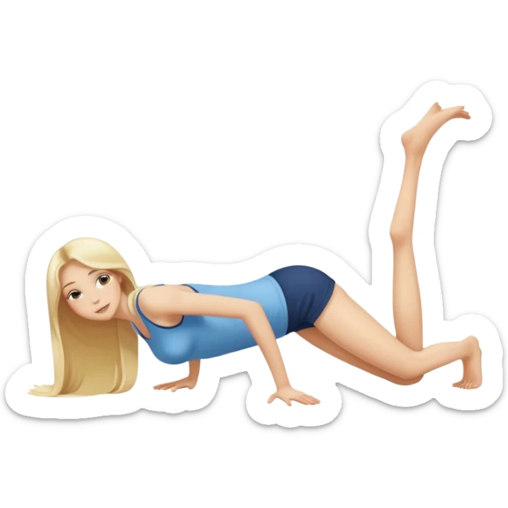 view from the behind, fair skinned naked woman, thin, long blond hair, on all fours, hips high up, shoulder lying flat on the floor sticker