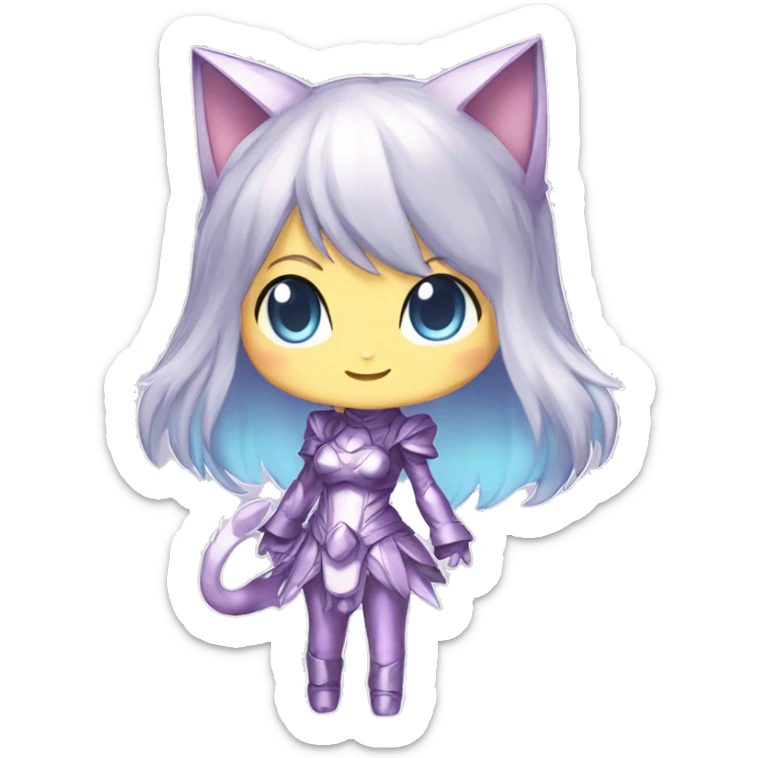 Pastel-Catgirl-Chibi-Sona-Shiny-Fakémon with a mask full body sticker