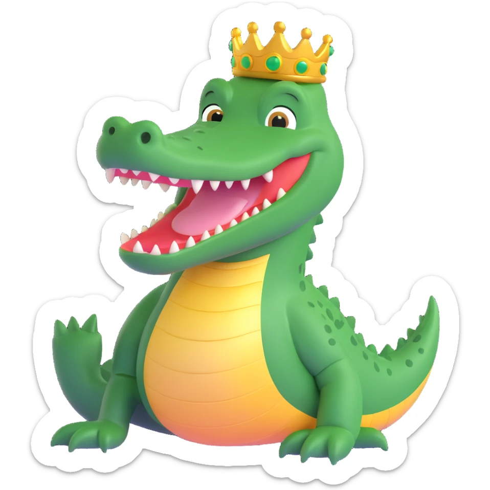 cartoon alligator with a golden halo, smiling, minimal background sticker