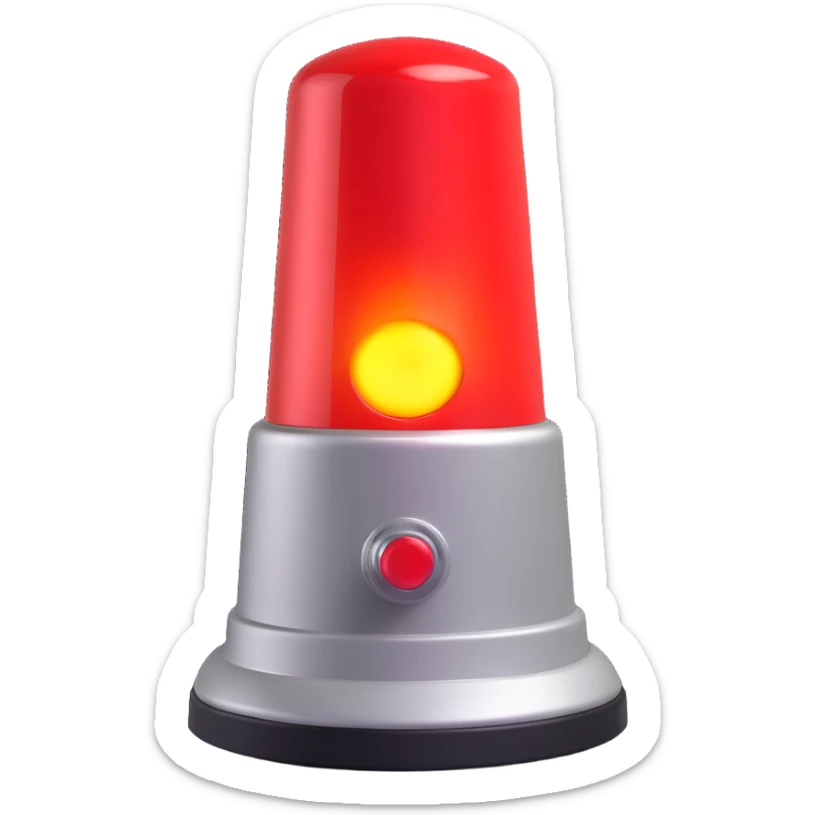 3D render of a red emergency siren light with a bright glow on top of a silver base, in Pixar-style, soft shadows, isolated on white background, professional but playful look

 sticker