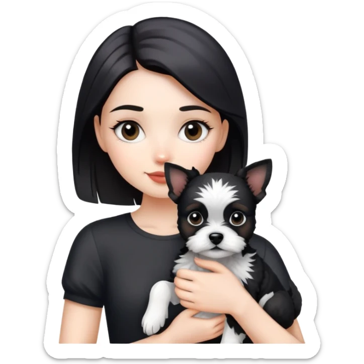 A beautiful girl holding a Black and white terrier dog sticker