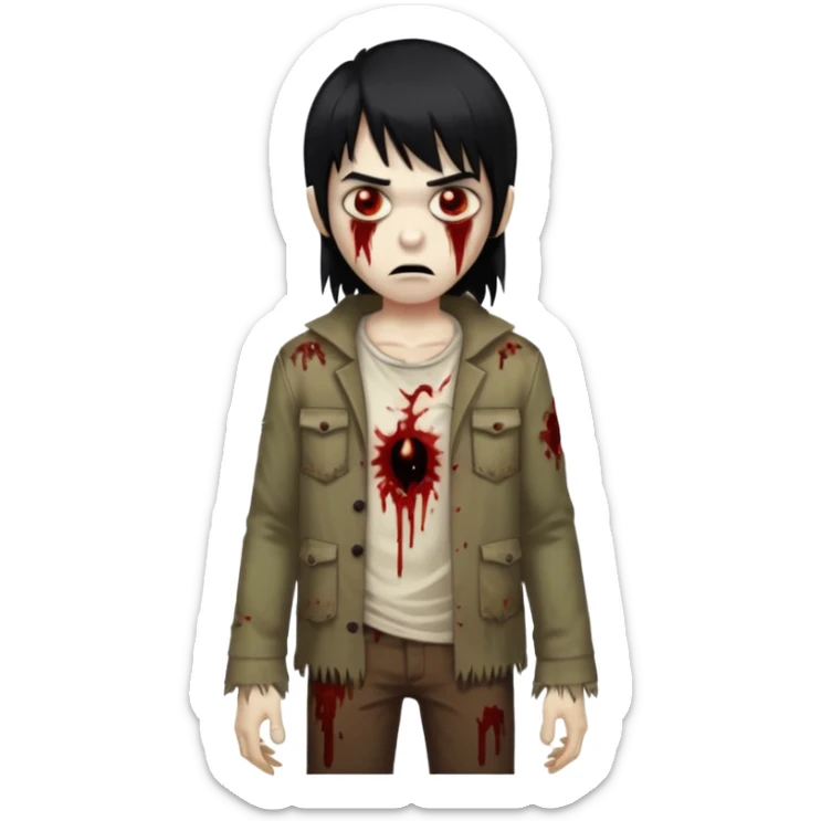 Menino de cabelo liso grande com franja preto, zumbi sticker