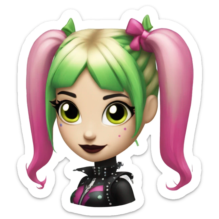 Sparkling goth punk Harley Quinn with blonde green and pink hair sticker