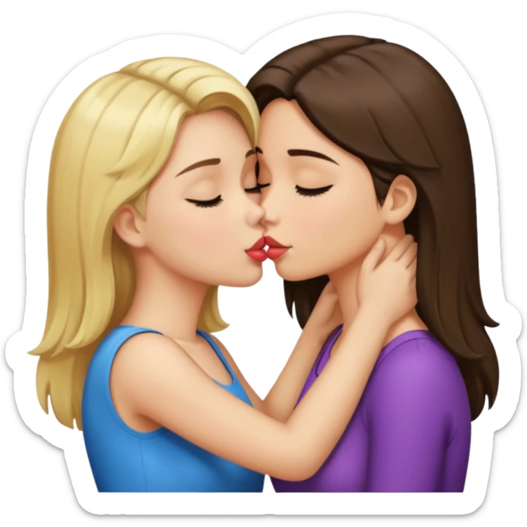 blond girl kissing brunette girls neck sticker