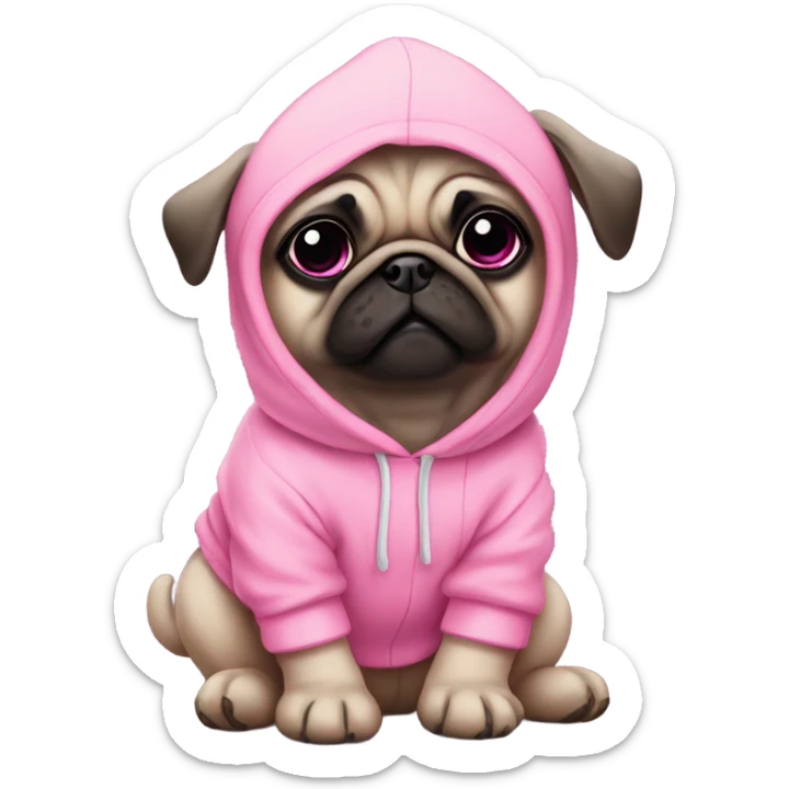 Cute Baby Pug with pink eyes wearing a pink hoodie sticker
