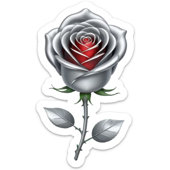 A rose emoji made of liquid silver metal minimalistic iOS emoji style, centered sticker