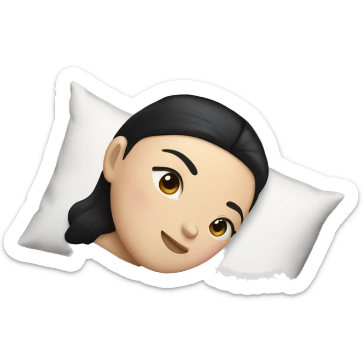 white girl with straight black hair laying down on a pillow sticker
