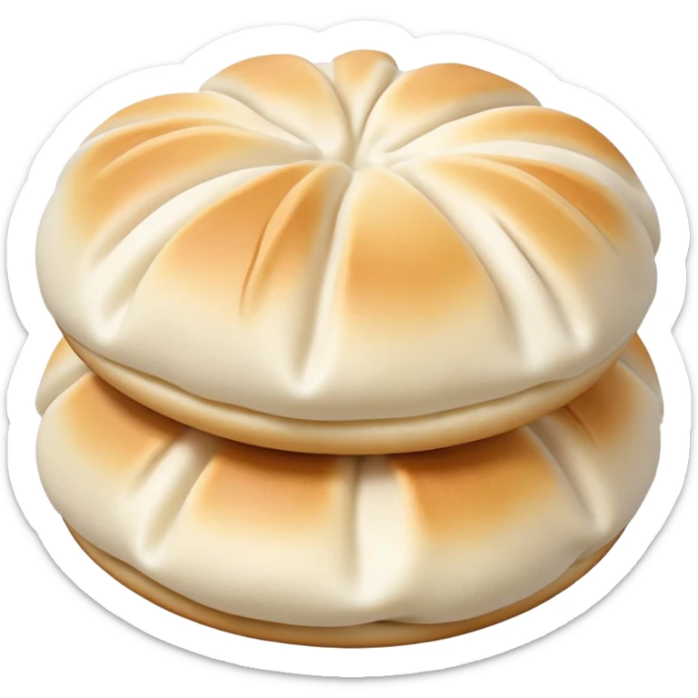 Tianjin Goubuli Baozi steamed buns with pinched top, simplified emoji style with bold outlines and bright colors, cartoon style northern Chinese specialty sticker