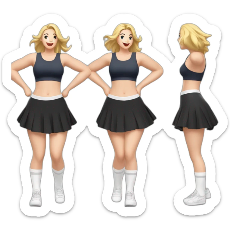 full-body-caucasian-curvy-beauty-jumping-short-black-skirt-back-and-front-views-strong-wind-white-knickers-long-white-socks sticker