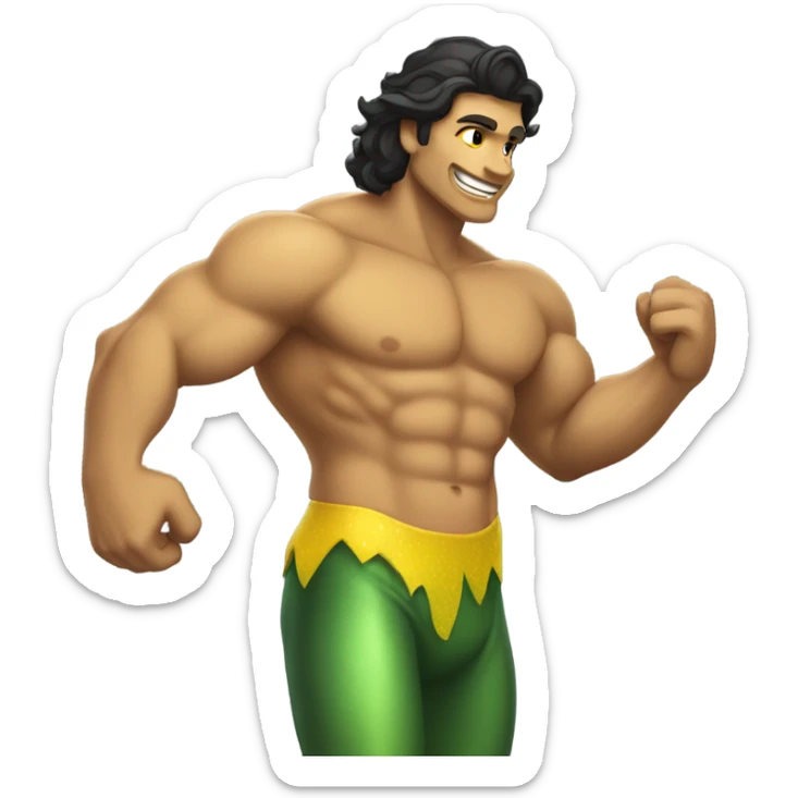 Tan muscular merman with dark hair and yellow tail sticker