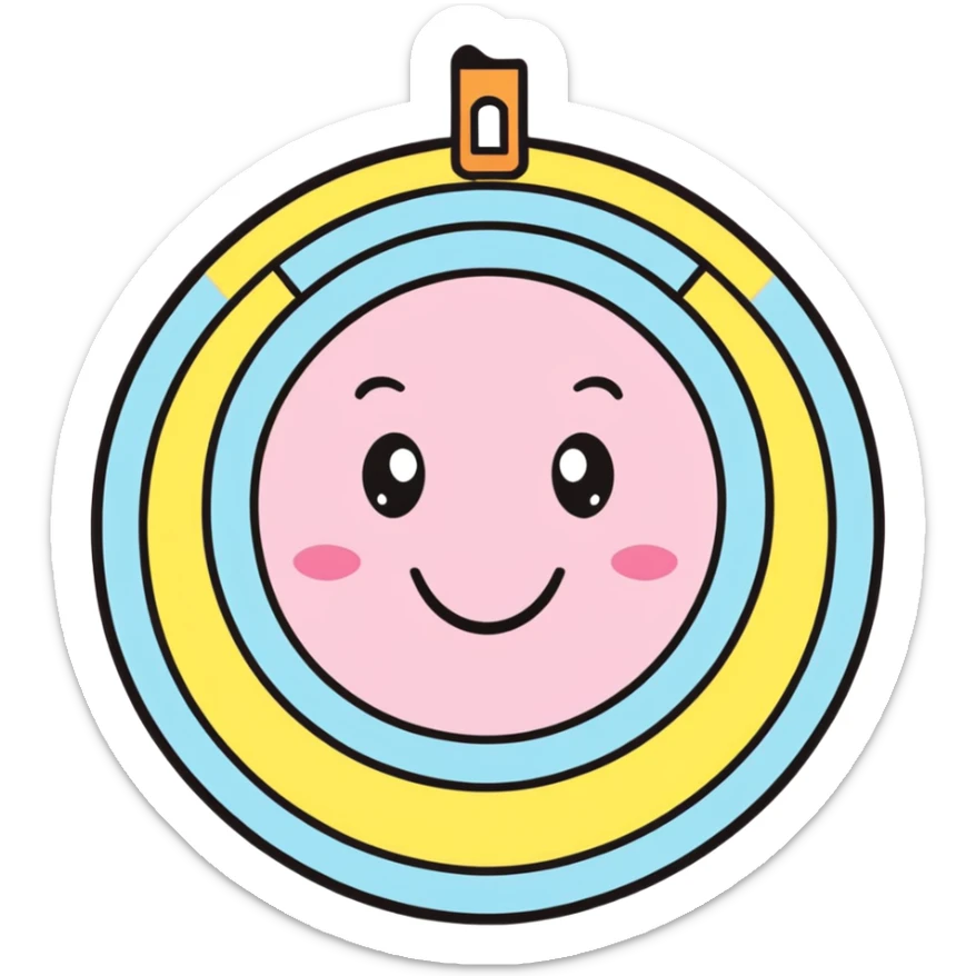 A cute bullseye target with spring pastel colors of yellow, pink and light blue with a smiling face sticker