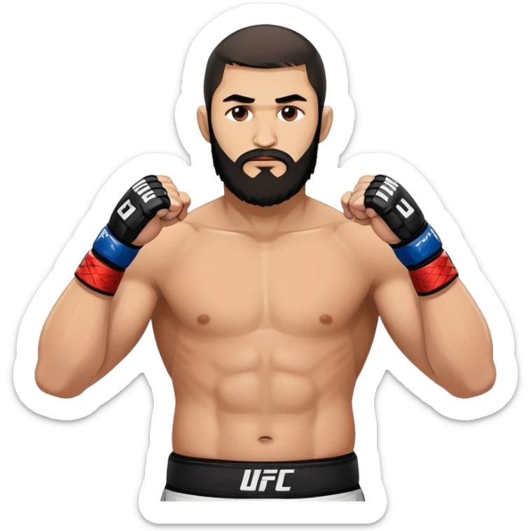 Islam Makhachev UFC fighter with beard in fighting stance, Dagestani MMA champion sticker