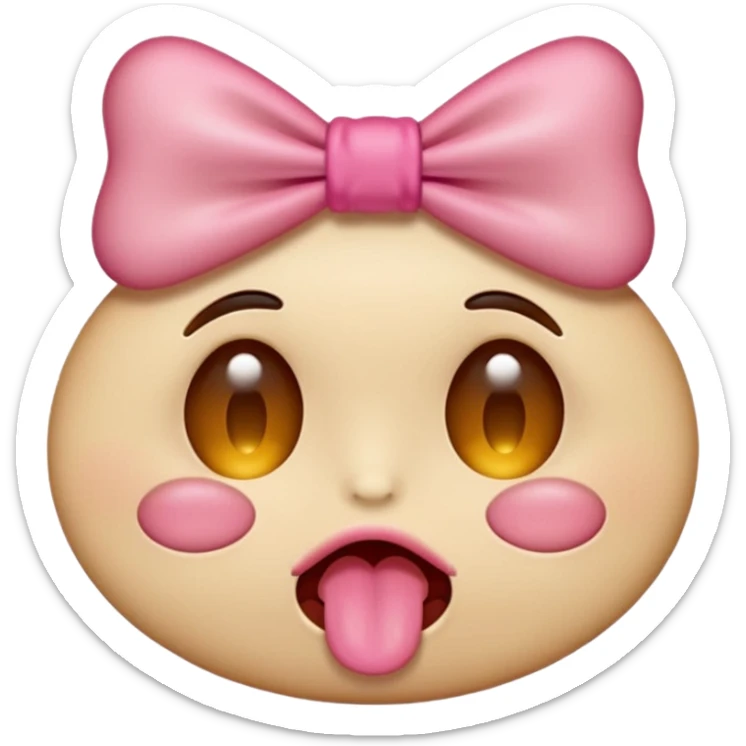 Make a emoji with the Tongue out and one close eye with pink bow on the side sticker