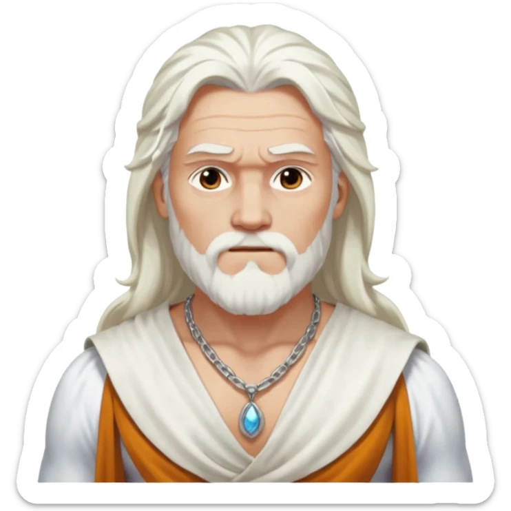 Odin with long white hair, white loincloth, shirtless with necklace sticker