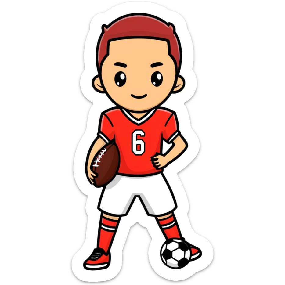 Very skinny football player wearing number 6 red jersey  sticker