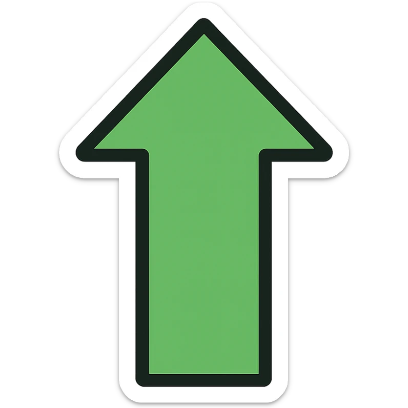 clean and bold green arrow facing up, suitable for icons, simple and modern design sticker