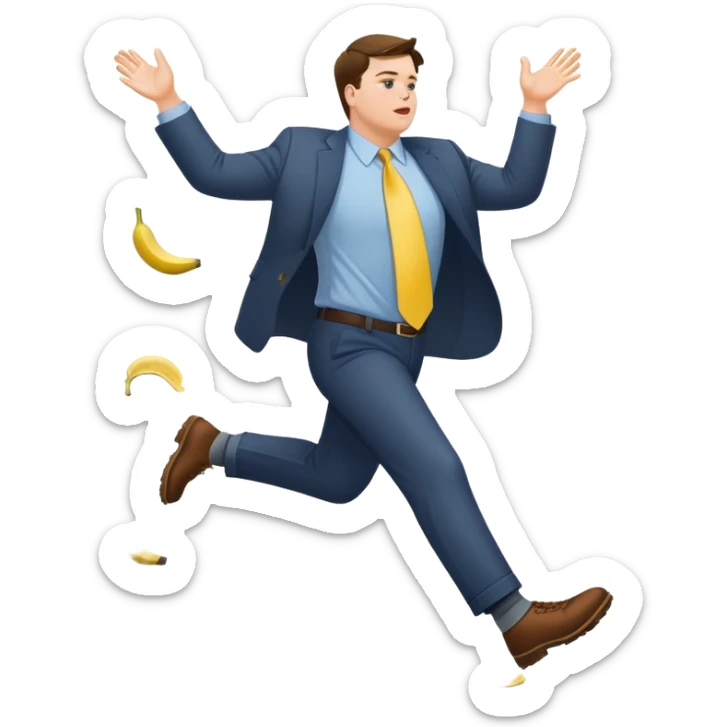 JD Vance with one foot stepping on a single banana peel on the ground, falling backwards sticker