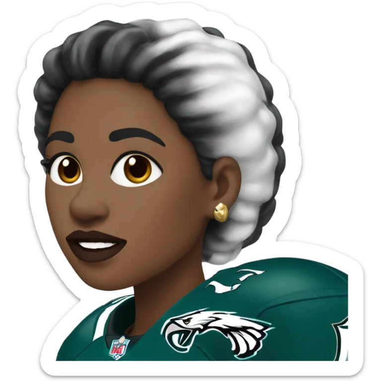  White female dark hair red lips wearing Philadelphia Eagles jersey sticker